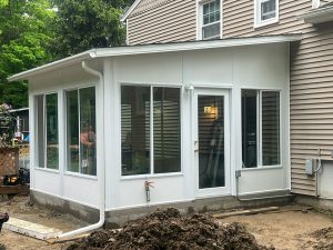 Partially completed studio sunroom installation.